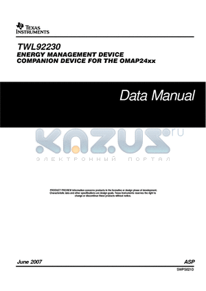 TWL92230CZQE datasheet - ENERGY MANAGEMENT DEVICE COMPANION DEVICE FOR OMAP24xx