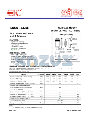 SN5O datasheet - SURFACE MOUNT HIGH VOLTAGE RECTIFIERS