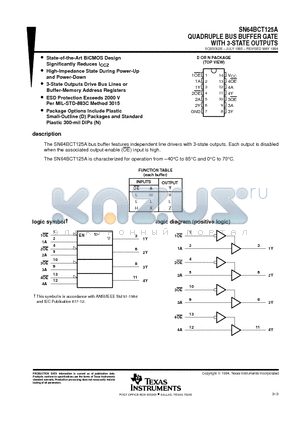 SN64BCT125A datasheet - QUADRUPLE BUS BUFFER GATE WITH 3-STATE OUTPUTS