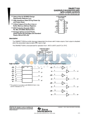 SN64BCT125AD datasheet - QUADRUPLE BUS BUFFER GATE WITH 3-STATE OUTPUTS