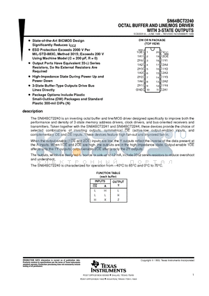 SN64BCT2240 datasheet - OCTAL BUFFER AND LINE/MOS DRIVER WITH 3-STATE OUTPUTS