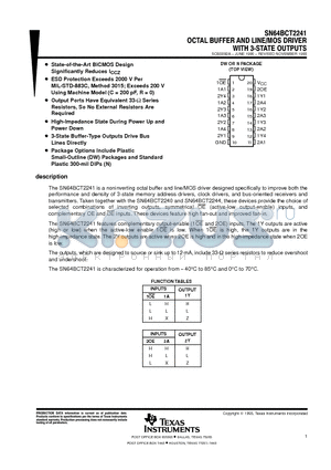 SN64BCT2241 datasheet - OCTAL BUFFER AND LINE/MOS DRIVER WITH 3-STATE OUTPUTS