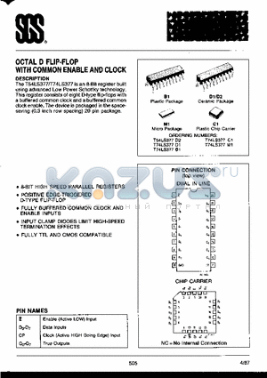 T74LS377D2 datasheet - Octal D flip-flop with common enable and clock