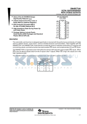 SN64BCT240DW datasheet - OCTAL BUFFER/DRIVER WITH 3-STATE OUTPUTS