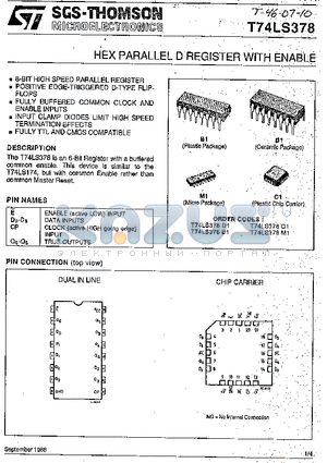 T74LS378 datasheet - Hex Parallel D register with enable