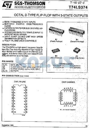 T74LS374 datasheet - Octal D-type flip-flop with 3-state outputs