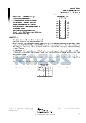 SN64BCT244N datasheet - OCTAL BUFFER/DRIVER WITH 3-STATE OUTPUTS