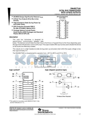 SN64BCT245 datasheet - OCTAL BUS TRANSCEIVER WITH 3-STATE OUTPUTS