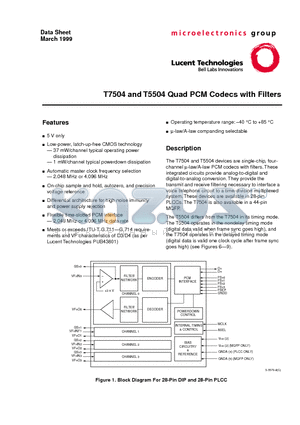 T7504 datasheet - T7504 and T75504 Quad PCM Codecs with Filters