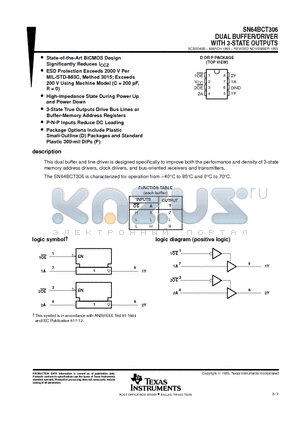 SN64BCT306 datasheet - DUAL BUFFER/DRIVER WITH 3-STATE OUTPUTS