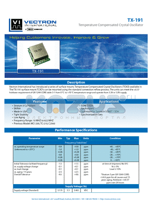 TX-191 datasheet - Temperature Compensated Crystal Oscillator