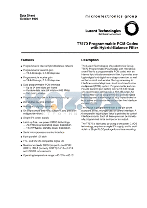 T7570 datasheet - T7570 Programmable PCM Codec with Hybrid-Balance Filter