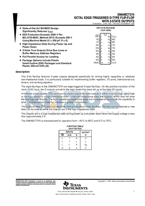SN64BCT374 datasheet - OCTAL EDGE-TRIGGERED D-TYPE FLIP-FLOP WITH 3-STATE OUTPUTS