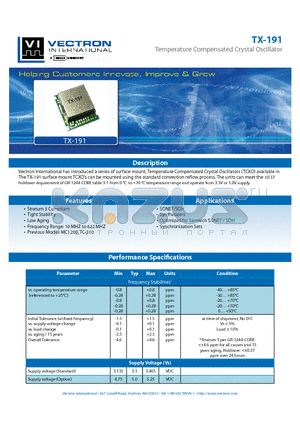 TX-1910-DAE-807 datasheet - Temperature Compensated Crystal Oscillator