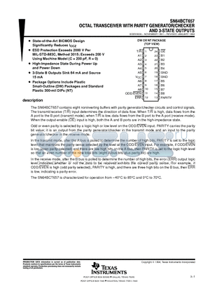 SN64BCT657 datasheet - OCTAL TRANSCEIVER WITH PARITY GENERATOR/CHECKER AND 3-STATE OUTPUTS