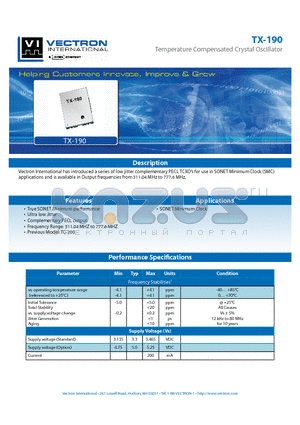 TX-1900-DCT-416 datasheet - Temperature Compensated Crystal Oscillator