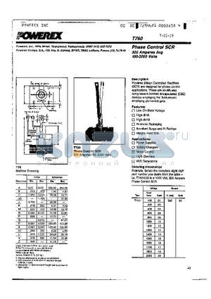 T7601030 datasheet - Phase Control SCR (300 Amperes Avg 100-2000 Volts)