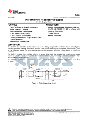 SN6501DBVR datasheet - Transformer Driver for Isolated Power Supplies