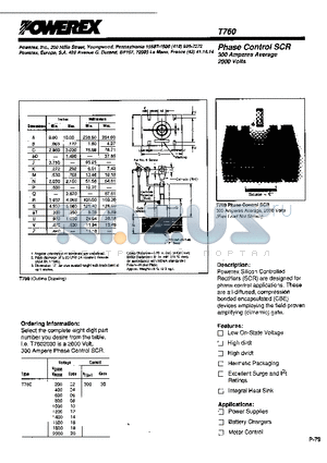 T7601830 datasheet - Phase Control SCR (300 Amperes Average 2000 Volts)