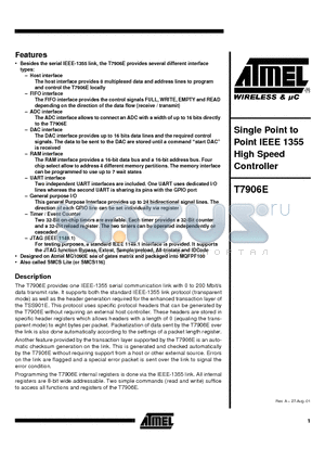 T7906E datasheet - Single Point to Point IEEE 1355 High Speed Controller