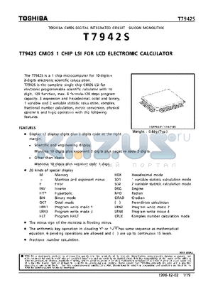T7942S datasheet - CMOS 1 CHIP LSI FOR LCD ELECTRONIC CALCULATOR