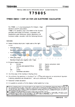 T7950S datasheet - CMOS 1 CHIP LSI FOR LCD ELECTRONIC CALCULATOR