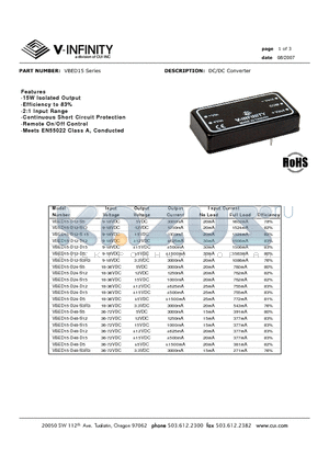 VBED15-D12-D5 datasheet - DC/DC Converter