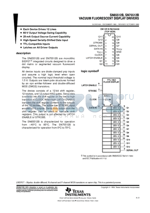 SN65512B datasheet - VACUUM FLUORESCENT DISPLAY DRIVERS