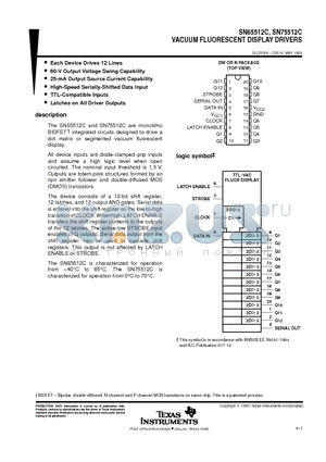 SN65512C datasheet - VACUUM FLUORESCENT DISPLAY DRIVERS