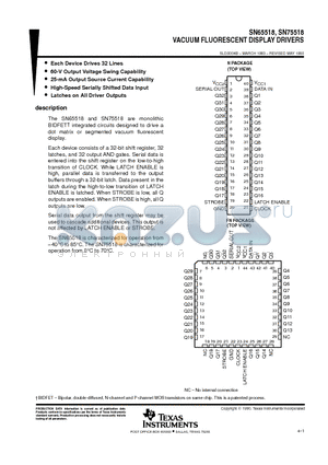 SN65518 datasheet - VACUUM FLUORESCENT DISPLAY DRIVERS