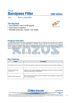 VBF-8350 datasheet - Bandpass Filter