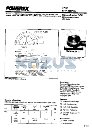 T7S0 datasheet - Phase Control SCR (650 Amperes Average 1600 Volts)