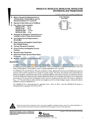 SN65ALS176D datasheet - DIFFERENTIAL BUS TRANSCEIVERS