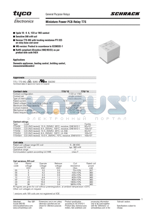 T7SV5E4-12-WG datasheet - Miniature Power PCB Relay