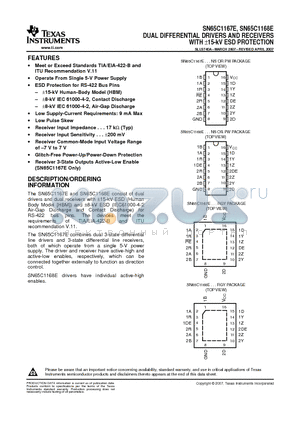 SN65C1167ENSG4 datasheet - DUAL DIFFERENTIAL DRIVERS AND RECEIVERS WITH a15-kV ESD PROTECTION