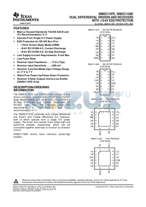 SN65C1167ENS datasheet - DUAL DIFFERENTIAL DRIVERS AND RECEIVERS WITH a15-kV ESD PROTECTION