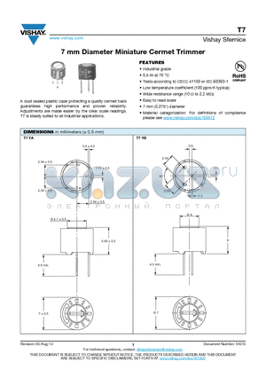 T7YA470K datasheet - Miniature Cermet Trimmers