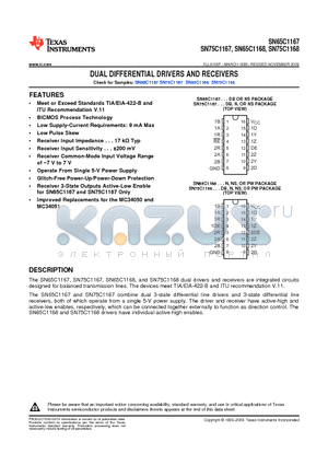 SN65C1168 datasheet - DUAL DIFFERENTIAL DRIVERS AND RECEIVERS