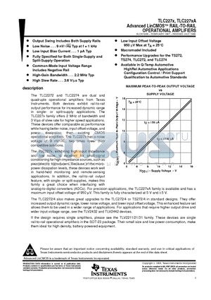 TLC2274CD datasheet - Advanced LinCMOSE RAIL-TO-RAIL OPERATIONAL AMPLIFIERS