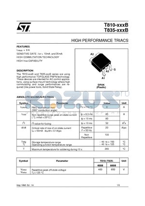 T810-600B datasheet - HIGH PERFORMANCE TRIACS