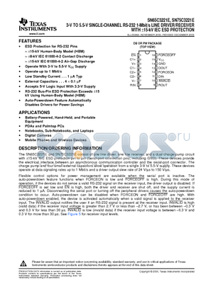 SN65C3221EDBR datasheet - 3-V TO 5.5-V SINGLE-CHANNEL RS-232 1-Mbit/s LINE DRIVER/RECEIVER WITH a15-kV IEC ESD PROTECTION