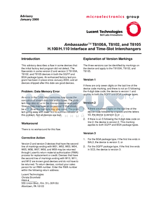 T8102A datasheet - H.100/H.110 Interface and Time-Slot Interchangers