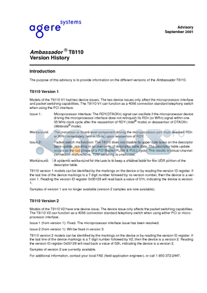 T8110 datasheet - Version History