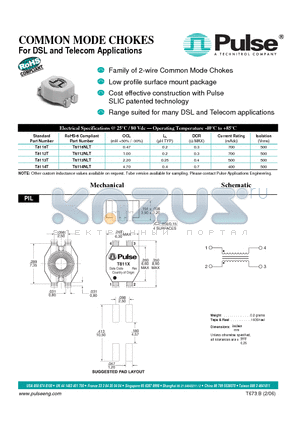 T8116T datasheet - COMMON MODE CHOKES For DSL and Telecom Applications