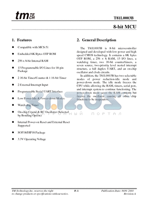 T81L0003B datasheet - 8-bit MCU