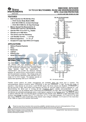 SN65C3223E datasheet - 3-V TO 5.5-V MULTICHANNEL RS-232 LINE DRIVERS/RECEIVERS WITH a15-kV ESD PROTECTION