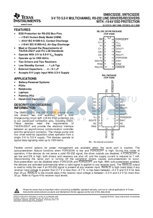 SN65C3223EDB datasheet - 3-V TO 5.5-V MULTICHANNEL RS-232 LINE DRIVERS/RECEIVERS WITH a15-kV ESD PROTECTION