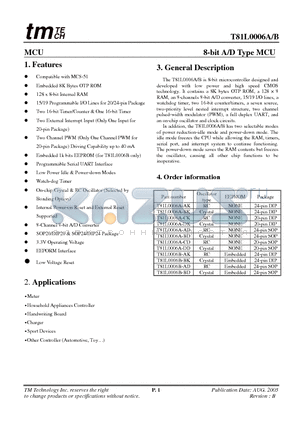 T81L0006A datasheet - 8-bit A/D Type MCU