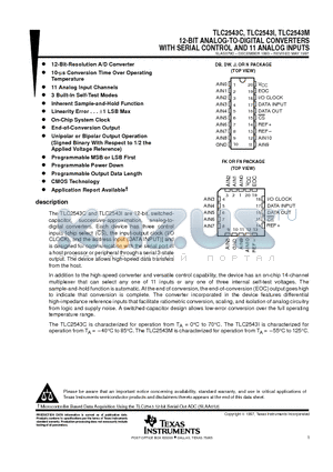 TLC2543IDW datasheet - 12-BIT ANALOG-TO-DIGITAL CONVERTERS WITH SERIAL CONTROL AND 11 ANALOG INPUTS