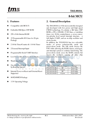 T81L0010A datasheet - 8-bit MCU